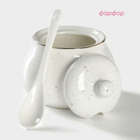 Сахарница фарфоровая с ложкой Доляна &laquo;Млечный путь&raquo;, 330 мл, цвет белый в крапинку