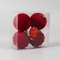 Набор шаров пластик d-8 см, 4 шт "Бархатный зной" красный
