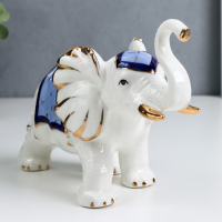 Сувенир керамика "Белый слон с попоной с кисточками" синий с золотом 21х14х8,5 см