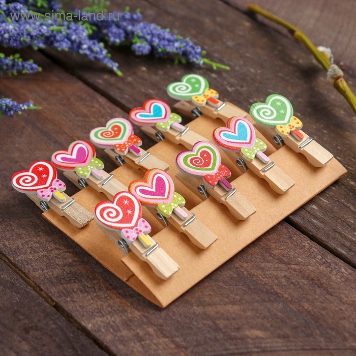 Прищепки декоративные «Узоры в сердечках» набор 10 шт. Прищепки декоративные «Узоры в сердечках» набор 10 шт.