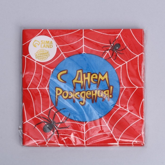 Салфетки бумажные двухслойные &laquo;С днём рождения&raquo;, паутина, 33х33, 20 шт.