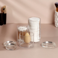 Органайзер для ватных палочек и дисков, с крышкой, 3 секции, 14 &times; 14 &times; 13 см, цвет прозрачный