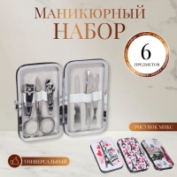 Набор маникюрный &laquo;Paris&raquo;, 6 предметов, в футляре, в PVC - пакете, рисунок МИКС