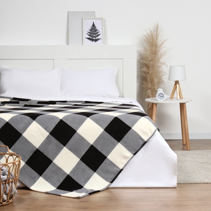 Плед Этель Плед Этель "Клетка черно-бел" 150*200 см,100% п/э, корал-флис 220 гр/м2