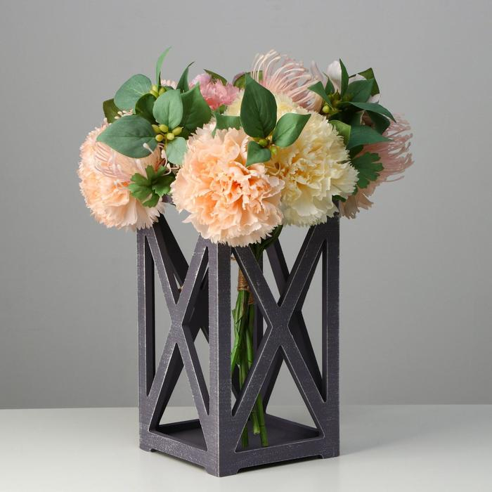 Кашпо деревянное 14&times;14&times;26 см "Фонарь Хай-тек Прованс", серый графит