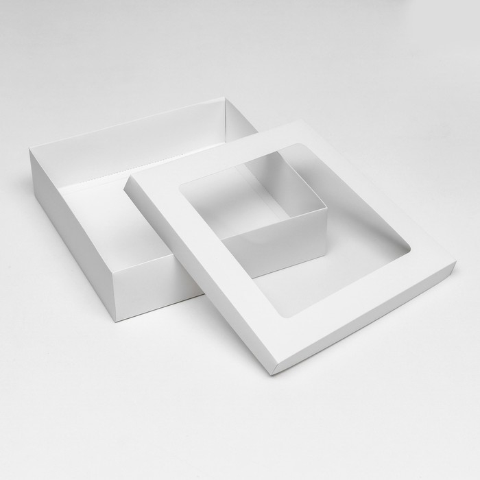 Коробка подарочная складная, упаковка, крышка-дно, с окном, белая, 30 х 30 х 8 см