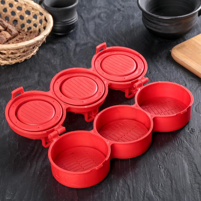 Форма для фарширования котлет тройная Доляна Stufz, 25&times;10&times;5,5 см, диаметр рабочей части 7,7 см, малый круг 5 см