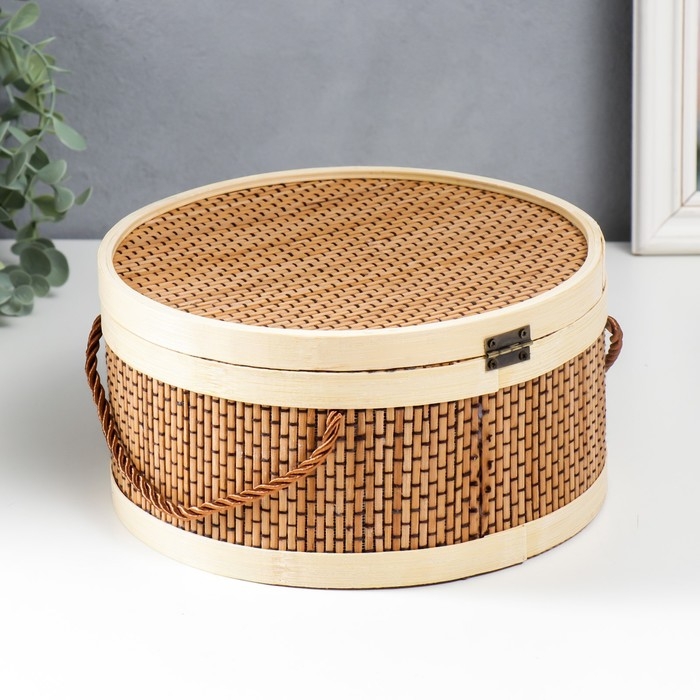Шкатулка бамбук "Круглая" со шнуром 10х22х22 см