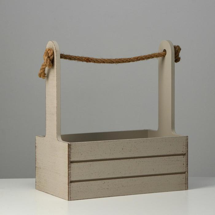Кашпо деревянное 25.5&times;15&times;30 см "Прованс", ручка канат, светло-серый