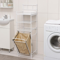 Стеллаж с корзиной для белья 3-х ярусный, 38&times;35&times;125 см, цвет белый