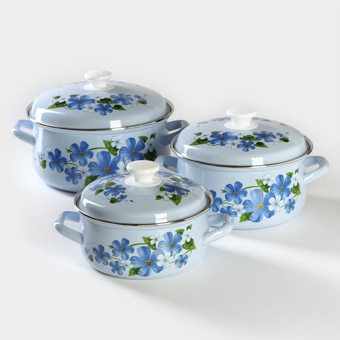 Набор кастрюль &laquo;Лён&raquo;, 3 предмета: 2 л, 3 л, 4 л, эмалированная сталь