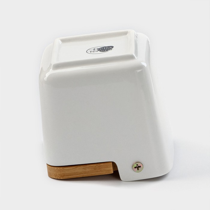 Банка для хранения сыпучих продуктов с ложкой BellaTenero, 280 мл, 9&times;9,5 см, с бамбуковой крышкой, фарфоровая, цвет белый