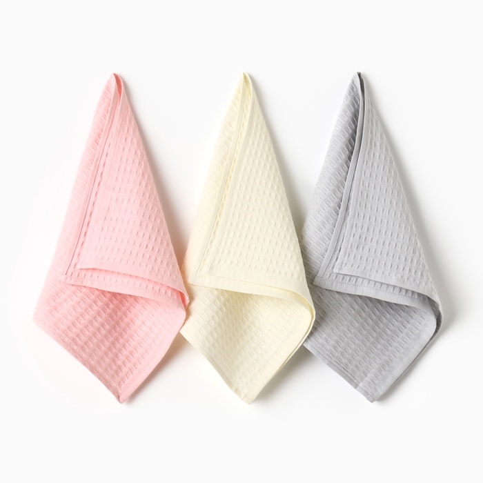 Набор кух.полотенец "Доляна" роз, сер,бел. 35х60см-3шт., 100% хл, вафля, 220 гр/м2