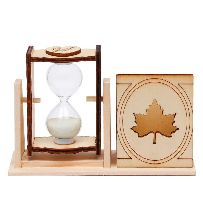 Песочные часы "Кленовый лист", сувенирные, с карандашницей, 10 х 13.5 см, белые