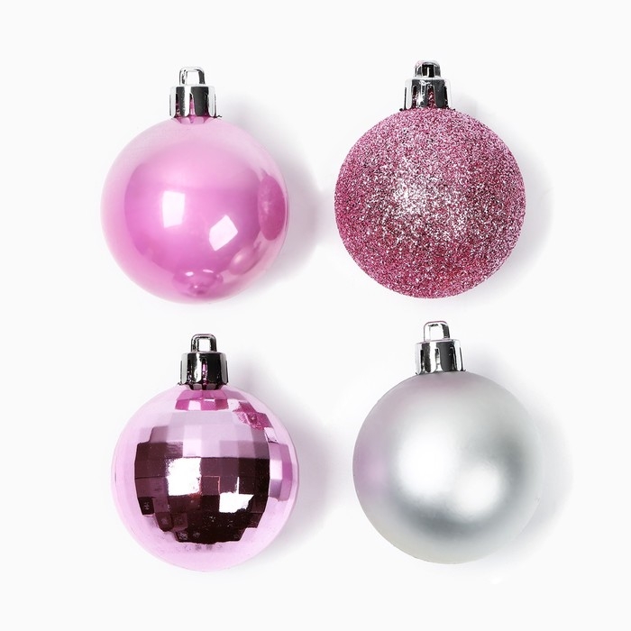 Ёлочные шары новогодние, на Новый год, d=5 см, 20 шт., цвет розовые и серебристый Ёлочные шары новогодние, на Новый год, d=5 см, 20 шт., цвет розовые и серебристый