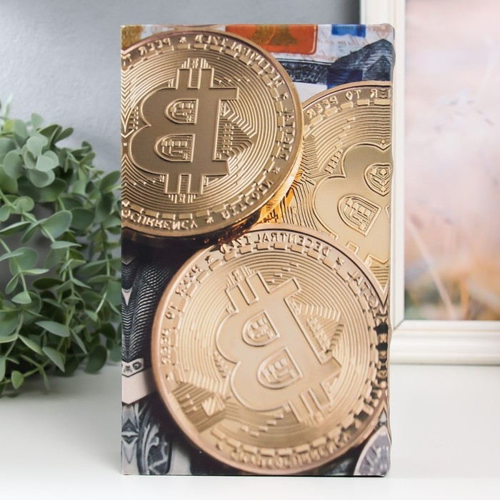 Сейф-книга дерево кожзам Сейф-книга дерево кожзам "Биткоин и доллар" 21х13х5 см