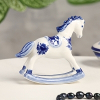 Сувенир гжель «Конь-качалка», бело-синий,керамика, Сувенир гжель «Конь-качалка», бело-синий,керамика,