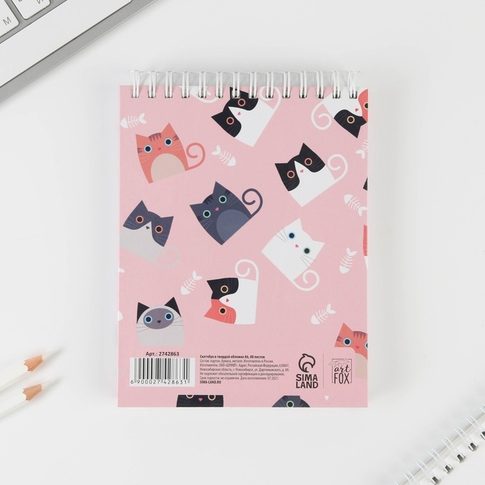 Скетчбук &laquo;Котозарисовки&raquo; А6, 80 л, 100 г/м