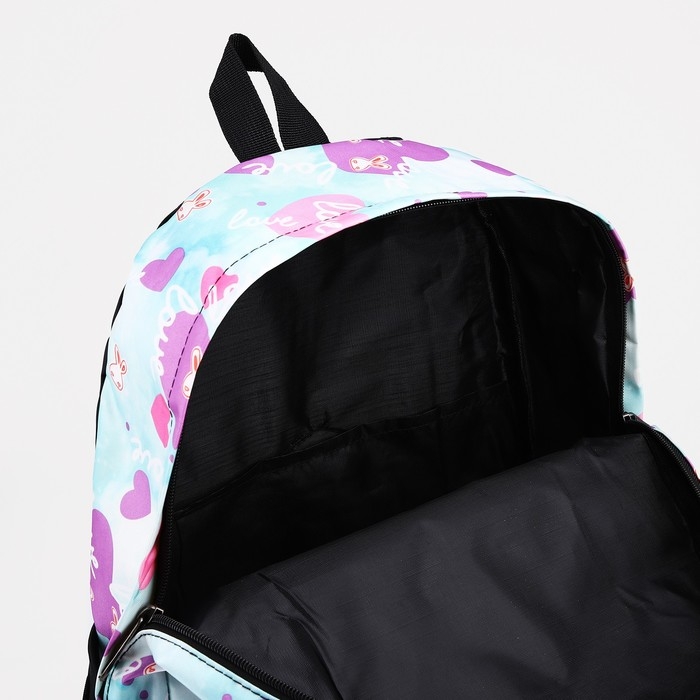 Рюкзак школьный на молнии, 3 наружных кармана, цвет голубой/сиреневый Рюкзак школьный на молнии, 3 наружных кармана, цвет голубой/сиреневый