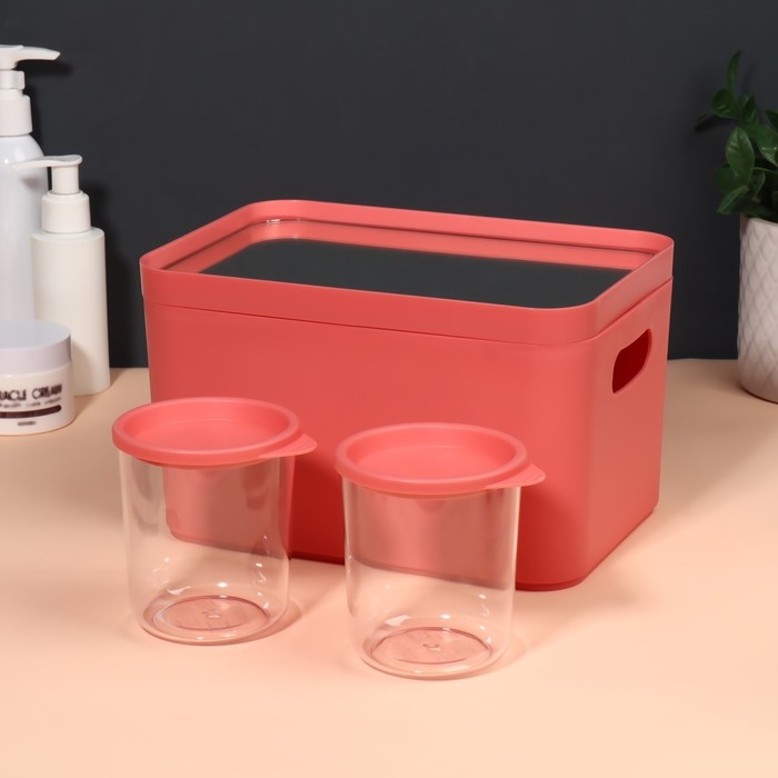Набор органайзеров для хранения косметических принадлежностей &laquo;Eva&raquo;, 22,8 &times; 15,9 &times; 13,8 см, с зеркалом, цвет розовый