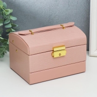 Шкатулка кожзам для украшений сундучок "Рептилия розовая" комбинированная 10,5х12х16 см