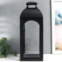 Подсвечник металл "Фонарь купольный" чёрный набор 2 шт 14,5х14,5х35 см 47х18х19 см