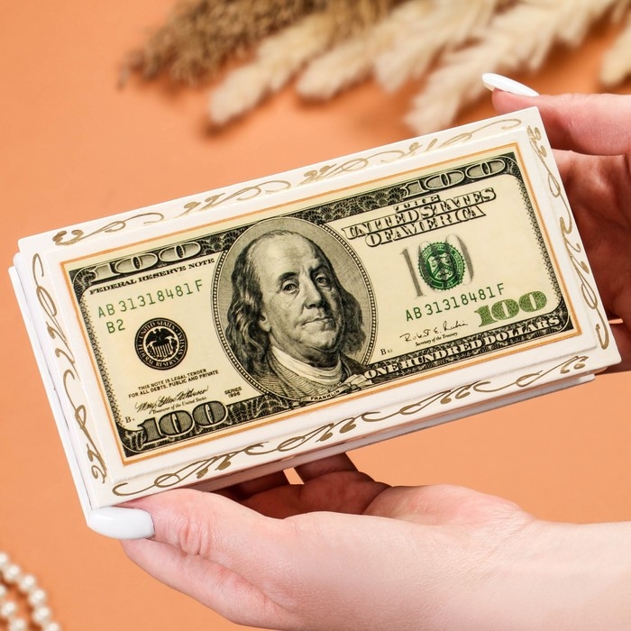 Шкатулка - купюрница &laquo;100$&raquo;, белая, 8,5&times;17 см, лаковая миниатюра