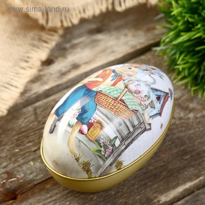 Шкатулка металл яйцо Шкатулка металл яйцо "Заяц с корзиной" 11х6,5х7 см