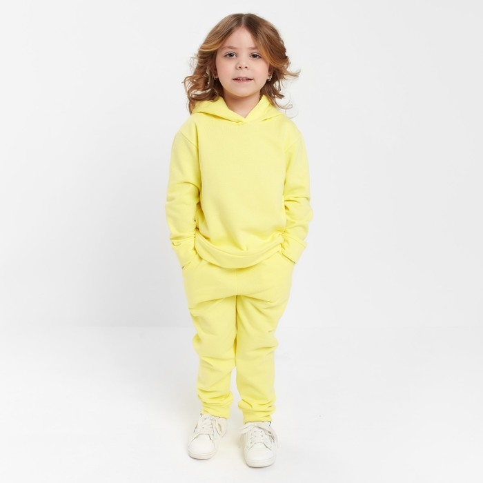 Костюм для девочки (толстовка, брюки) с НАЧЁСОМ, цвет жёлтый, рост 116 см