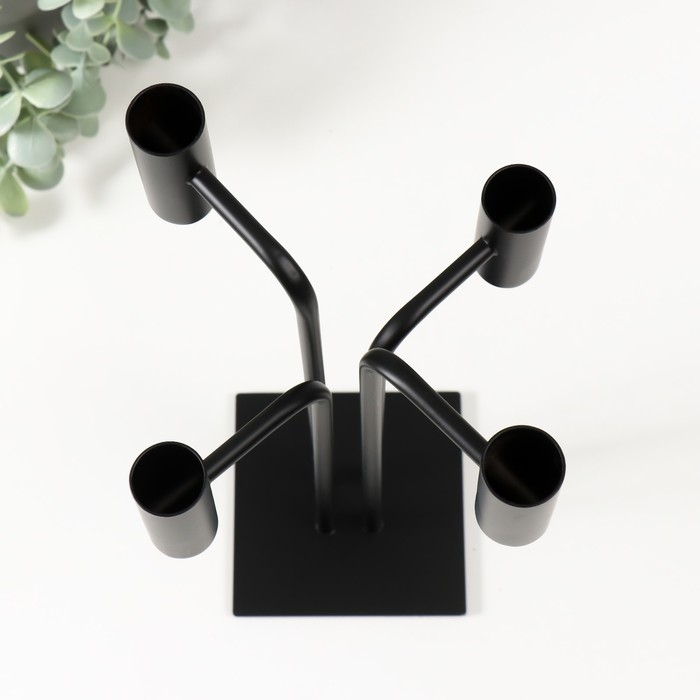 Подсвечник металл на 4 свечи Подсвечник металл на 4 свечи "Городские фонари" d=2 см чёрный 17,5х17,5х33 см