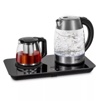 Чайный набор Kitfort КТ-6608, стекло, 1.7/1 л, 2200 Вт, регулировка t&deg;, дисплей, чёрный