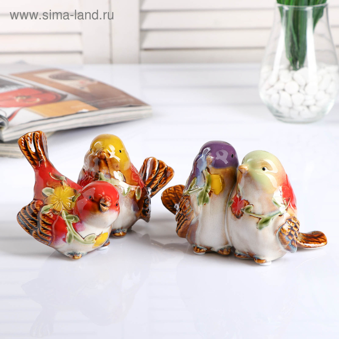 Сувенир керамика Сувенир керамика "Воробьи с цветами" МИКС 10х16,5х10 см