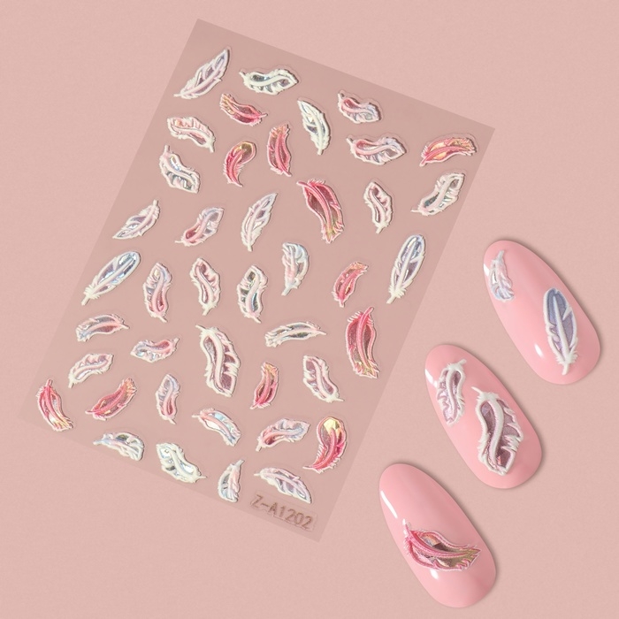 Наклейки для ногтей «Пёрышки», объёмные, разноцветные/голографический Наклейки для ногтей «Пёрышки», объёмные, разноцветные/голографический