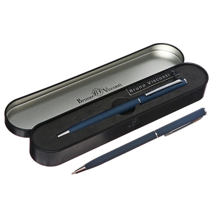 Ручка шариковая поворотная, 0.7 мм, BrunoVisconti PALERMO, стержень синий, металлический корпус Soft Touch чёрный, в футляре