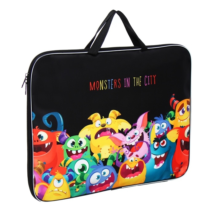 Папка для чертежей и рисунков А3, 470 х 350 х 20 мм, с ручками, текстильная, Calligrata Папка для чертежей и рисунков А3, 470 х 350 х 20 мм, с ручками, текстильная, Calligrata "Монстрики"