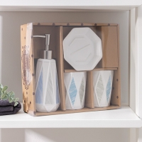 Набор аксессуаров для ванной комнаты «Олимпия», 4 предмета( дозатор 340 мл, мыльница, два стакана 300 мл), цвет белый Набор аксессуаров для ванной комнаты «Олимпия», 4 предмета( дозатор 340 мл, мыльница, два стакана 300 мл), цвет белый