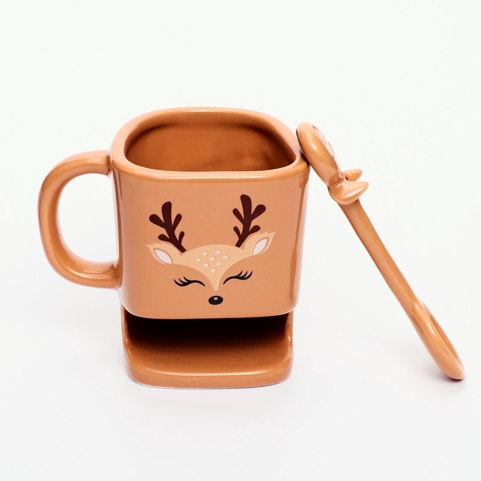 Кружка с ложкой и отсеком для печенья &laquo;Олененок&raquo;, 200 мл