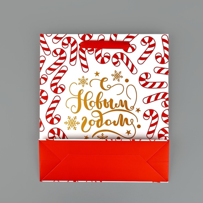 Пакет подарочный новогодний ламинированный &laquo;Новогодние леденцы&raquo;, тиснение, M 30 х 26 х 9 см, Новый год
