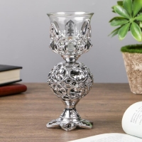 Подсвечник пластик, стекло на 1 свечу "Ажурный шар" бокал на ножке серебро 15х6х6 см Подсвечник пластик, стекло на 1 свечу "Ажурный шар" бокал на ножке серебро 15х6х6 см