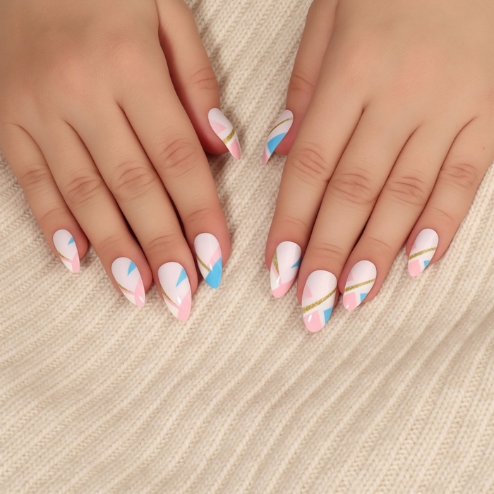 Накладные ногти «Лео», 12 шт, с клеевыми пластинами, форма миндаль, белые, бежевые Накладные ногти «Лео», 12 шт, с клеевыми пластинами, форма миндаль, белые, бежевые