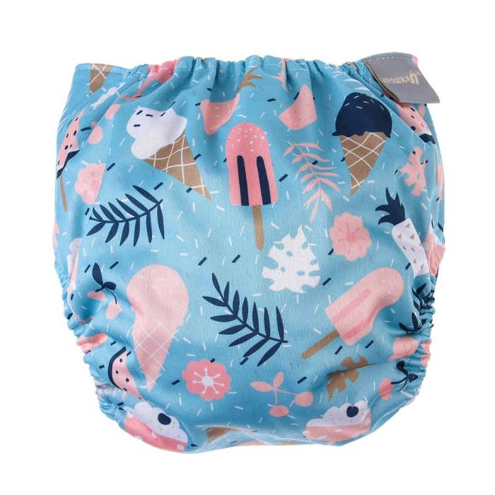 Многоразовый подгузник &laquo;Мороженое&raquo;, 3-15 кг, угольно-бамбуковая ткань, цвет голубой, Крошка Я