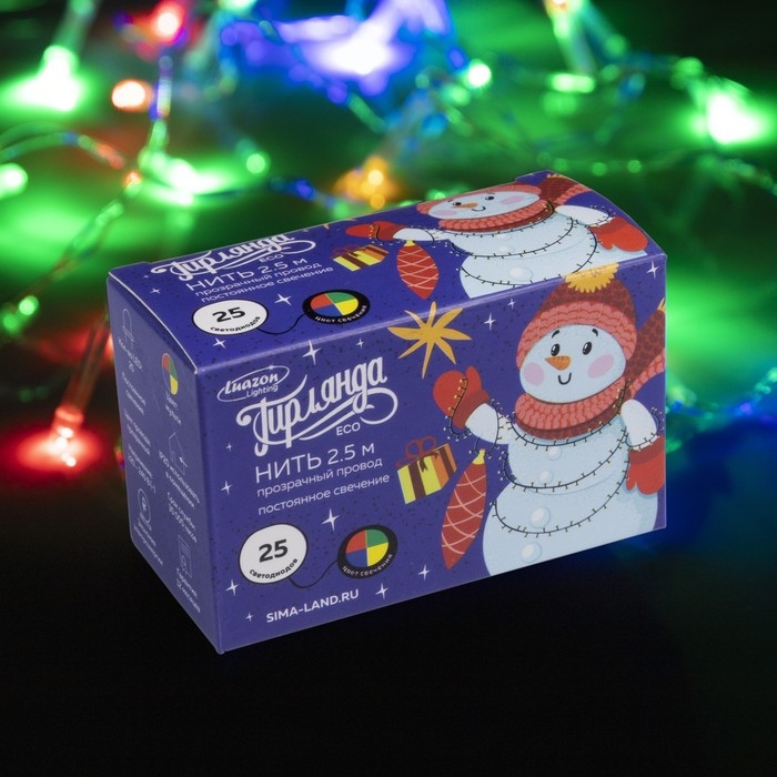 Гирлянда «Нить» 2.5 м, IP20, прозрачная нить, 25 LED, свечение мульти, фиксинг, 220 В Гирлянда «Нить» 2.5 м, IP20, прозрачная нить, 25 LED, свечение мульти, фиксинг, 220 В