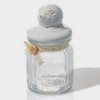 Банка стеклянная для хранения сыпучих продуктов Доляна &laquo;Ёжик в золотом&raquo;, 230 мл, 7,8&times;15 см, с керамической крышкой