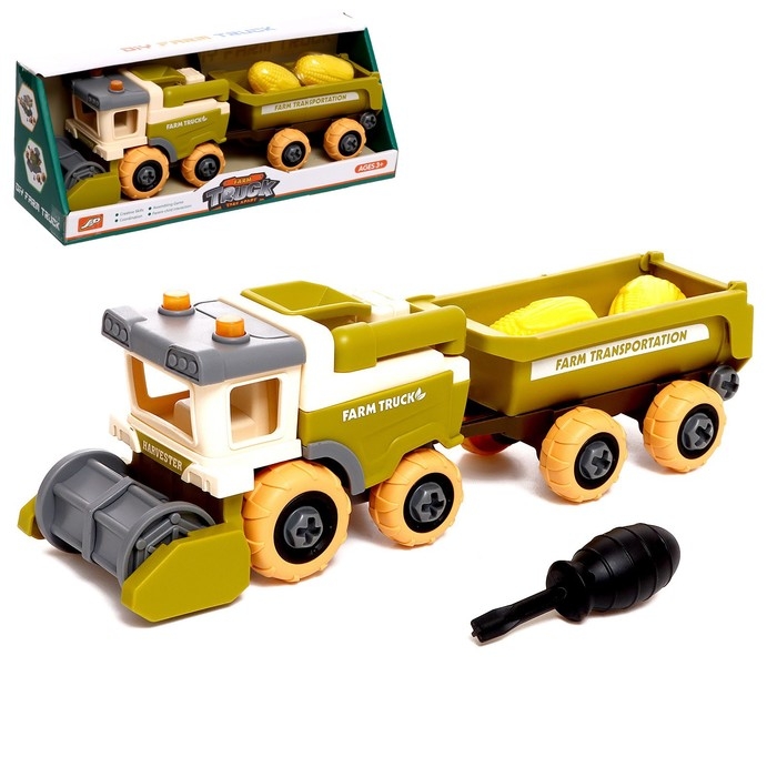 Конструктор винтовой &laquo;Комбайн с прицепом&raquo;, с отвёрткой