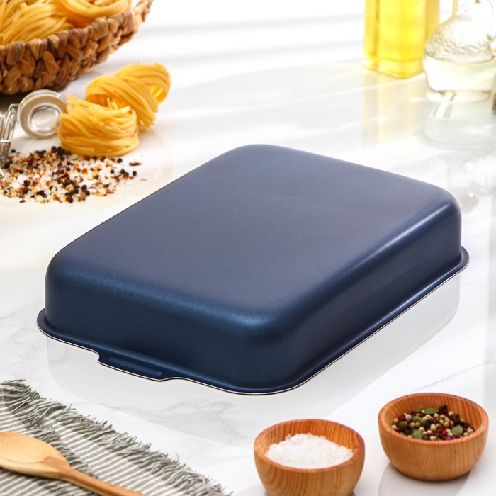 Набор противней с цельными ручками, без крышек, 2 предмета: 19×25 см, 23×30 см, h=6 см, антипригарное покрытие, цвет синий Набор противней с цельными ручками, без крышек, 2 предмета: 19×25 см, 23×30 см, h=6 см, антипригарное покрытие, цвет синий