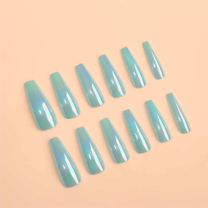 Накладные ногти &laquo;Перламутр&raquo;, 12 шт, с клеевыми пластинами, форма балерина, голубые