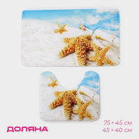 Коврики для ванной и туалета Доляна &laquo;Звёзды на песке&raquo;, 2 шт: 37&times;45 см, 45&times;75 см