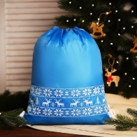 Новый год 2025. Новогодний мешок для подарков на шнурке "Олени", цвет голубой Новый год 2025. Новогодний мешок для подарков на шнурке "Олени", цвет голубой