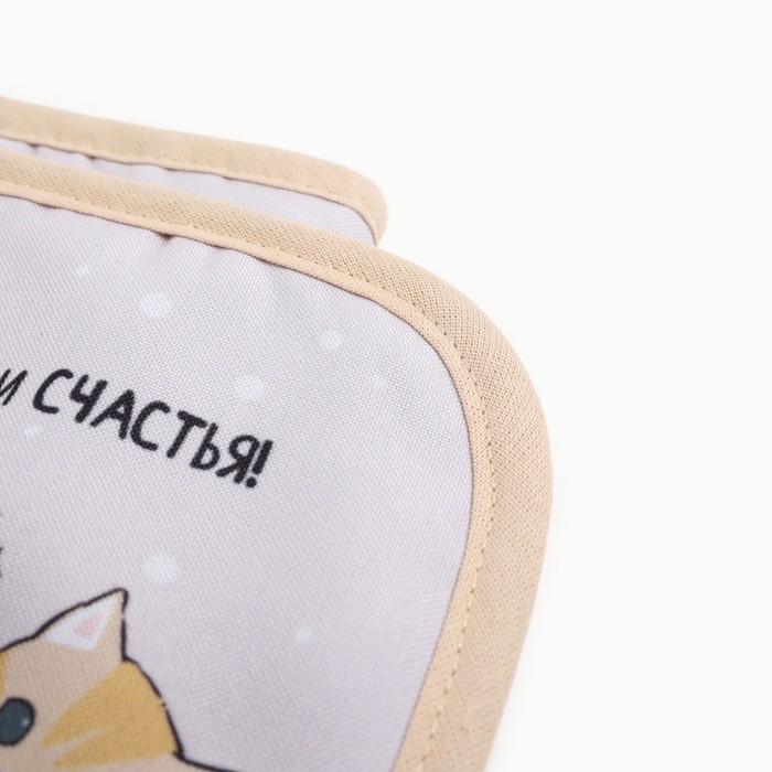 Набор кухонный Доляна Christmas kittens : прихватка 17х17 см, варежка-прихватка 20х28 см, 35% хлопок