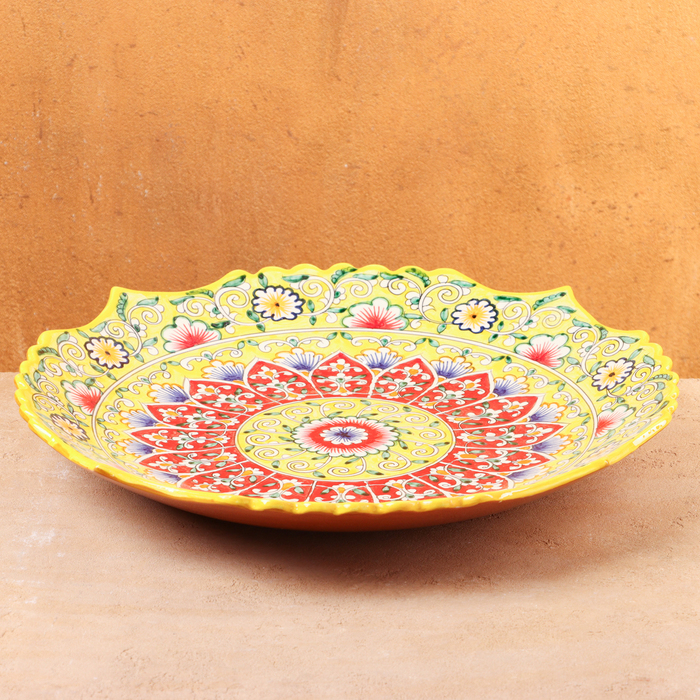 Ляган Риштанская Керамика Ляган Риштанская Керамика "Цветы", 41 см, жёлтый микс, рифлённый